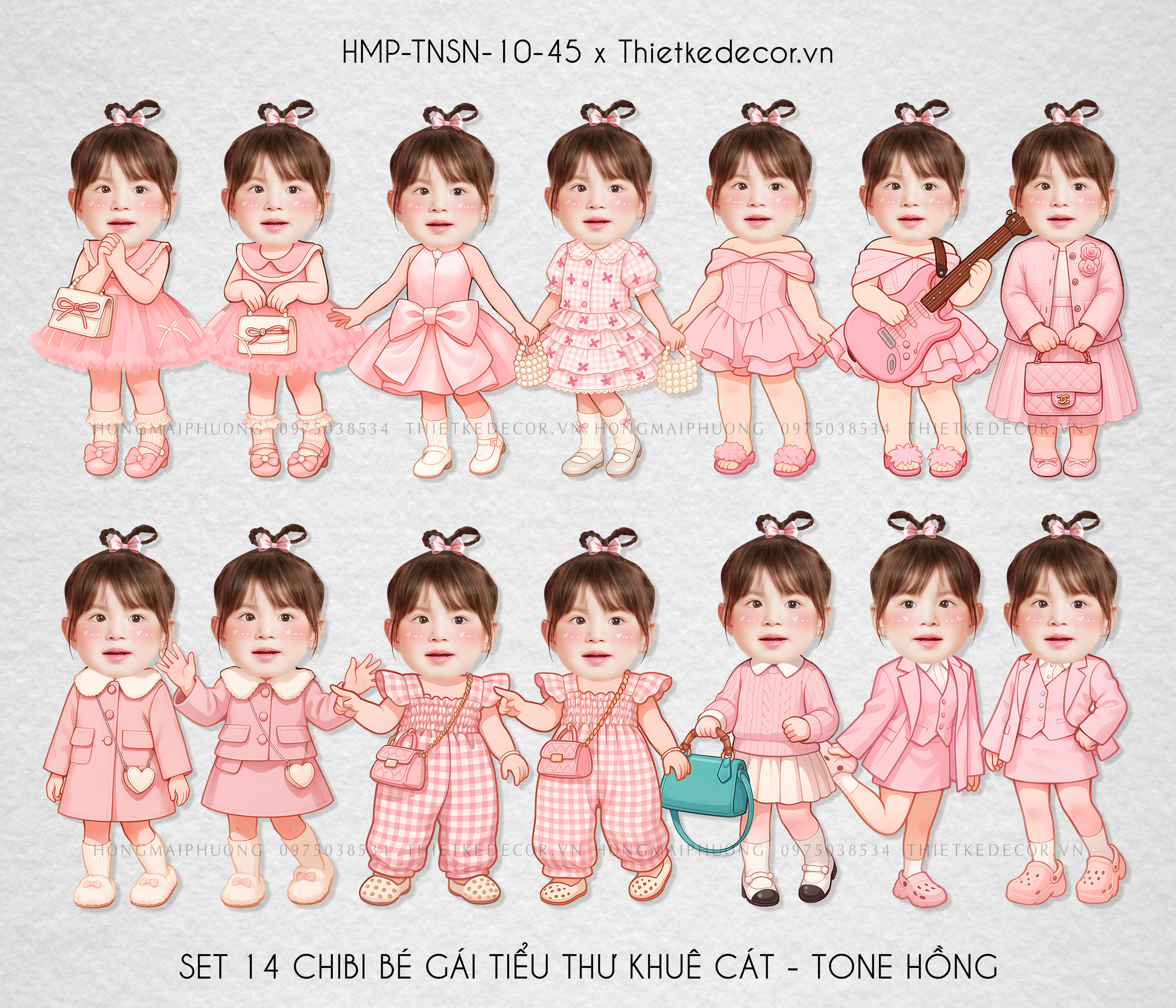 Bộ 15 file chibi bé gái chatGPT- tone hồng style tiểu thư khuê cát tách sẵn